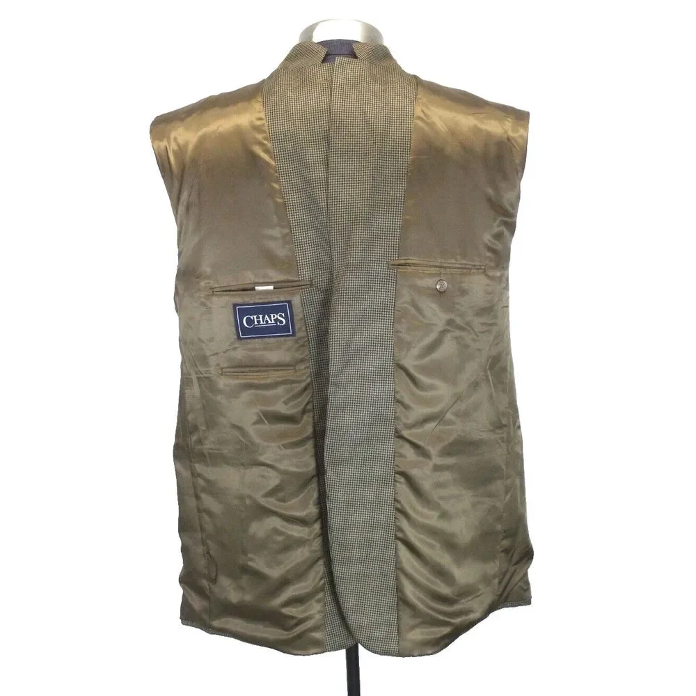 mens tan houndstooth Chaps soft all season blazer jacket sport suit‎ coat 46 L